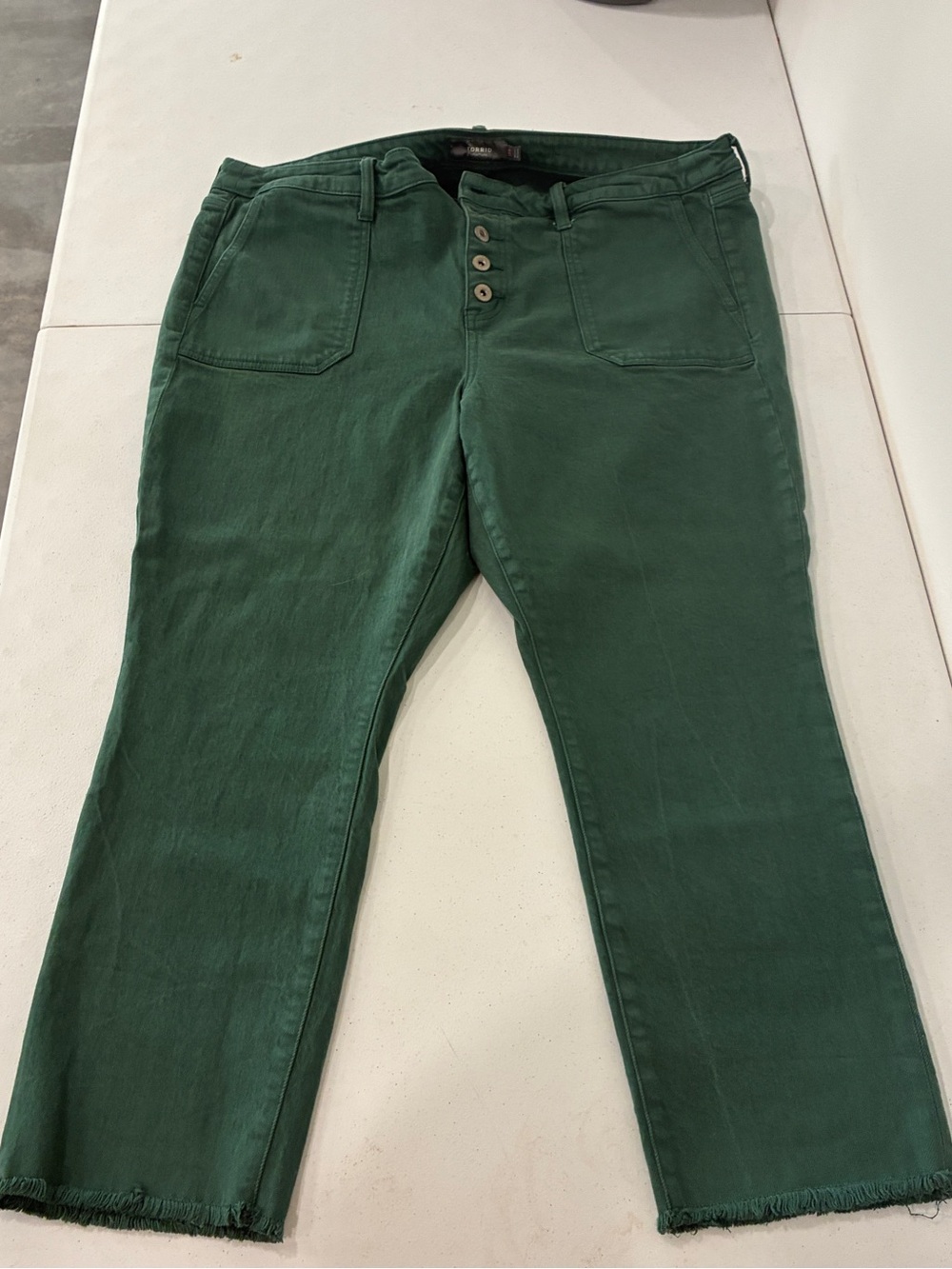 Torrid Olive Green Button-Fly Raw Hem Straight Ankle Jeans - Size 16R